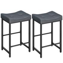 Bancos de bar HOOBRO Saddle 25,4 cm com estofamento em PU cinza/preto Bancos de bar HOOBRO Saddle 25,4 cm com estofamento em PU cinza/preto