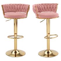 Bancos de bar VECELO com altura de balcão ajustável, conjunto de 2, rosa