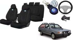 Bancos Protegidos: Capas de Tecido Parati 82-96 + Volante + Chaveiro Personalizado VW