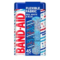 Band-Aid Curativos Flexíveis de Tecido 45 Unidades Vermelho, Branco e Azul Band-Aid Curativos Flexíveis de Tecido 45 Unidades Vermelho, Branco e Azul