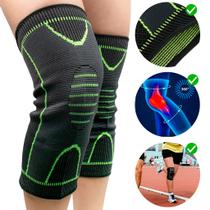 Bandagem elástica de pressão para joelho, joelheiras longas para vôlei e outros esportes, proteção de silicone preto