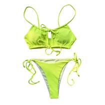 Bandagem feminina oco para fora sólido sexy biquíni push-up acolchoado maiô maiô conjunto de roupa de praia