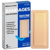 Bandagens Bioemmalab, grande espuma de silicone impermeável, 4 x 8 polegadas, pacote com 5