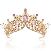 Bandana COCIDE Gold Tiara Crown para mulheres com gema rosa Bandana COCIDE Gold Tiara Crown para mulheres com gema rosa