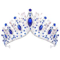 Bandana COCIDE Silver Tiara Crown para mulheres com gema azul