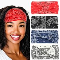 Bandana com bandana Urieo Boho Paisley Turbante para mulheres (pacote com 4) Bandana com bandana Urieo Boho Paisley Turbante para mulheres (pacote com 4)