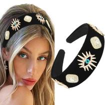 Bandana Coridy Black Baroque Wide Rhinestone Evil Eyes