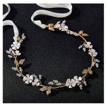 Bandana de casamento SWEETV Flower-Leaf Bridal Gold com pérolas Bandana de casamento SWEETV Flower-Leaf Bridal Gold com pérolas