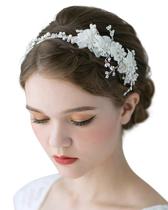 Bandana de noiva SWEETV Flower Ivory com pérola e strass