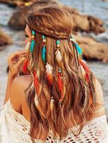 Bandana de penas GORTIN Boho, fantasia indiana hippie feminina Bandana de penas GORTIN Boho, fantasia indiana hippie feminina