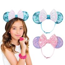 Bandana DRESHOW Minnie Ears, laço de lantejoulas, elástico para mulheres