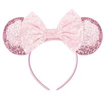Bandana Eisyaa Pink Minnie Ears de lantejoulas com laço rosa para crianças
