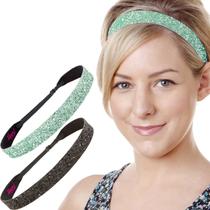 Bandana Hipsy ajustável, antiderrapante, larga, Bling Glitter, pacote com 2 unidades