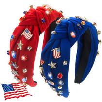 Bandana IDDFEVE 4 de julho Rhinestone Knotted USA Flag x2