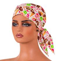 Bandana Lenço Para Chef Cozinha Confeitaria Padaria Cafeteria Estampa Doces Chocolate Na Taça Uniforme Cozinheiro