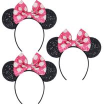 Bandana LIHELEI Minnie Ears Mouse Ears com laços de lantejoulas - 3 unidades