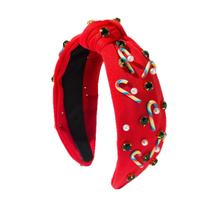 Bandana vermelha Candy Cane, strass, tecido com nós largos Bandana vermelha Candy Cane, strass, tecido com nós largos