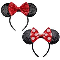 Bandana YUNISS Mouse Ears, laço de lantejoulas vermelho brilhante para adultos