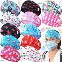 Bandanas de enfermeira Jexine para mulheres com botões, 12 peças (elegantes)