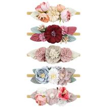 Bandanas de nylon com flores e faixas de cabelo para meninas (pacote com 5)