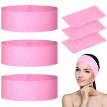 Bandanas faciais descartáveis de spa PINKXHY de 128 peças, faixa elástica não tecida, faixa de cabelo macia para cuidados com a pele, com fecho conveniente para mulheres e meninas, salões de beleza, suprimentos estéticos, rosa grande