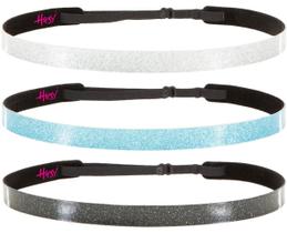 Bandanas Hipsy NO SLIP Glitter para mulheres, pacote com 3 unidades (preta/azul/prata)