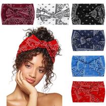 Bandanas Huachi Bow para mulheres, 6 pacotes com estampa Boho Pasiley Bandanas Huachi Bow para mulheres, 6 pacotes com estampa Boho Pasiley
