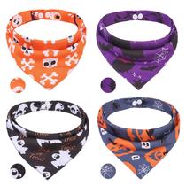 Bandanas para cães PAWCHIE Halloween, pacote com 4 abóboras reversíveis