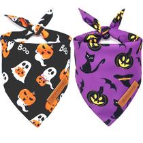 Bandanas para cães Realeaf Halloween, pacote com 2 lenços de abóbora e laranja