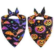 Bandanas para cães THLOH Halloween Reversível Pumpkin Bat, pacote com 2 Bandanas para cães THLOH Halloween Reversível Pumpkin Bat, pacote com 2