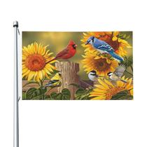 Bandeira Abucaky Primavera Verão Flores Pássaros 90x150cm Poliéster