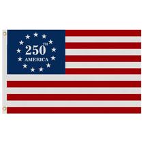 Bandeira americana do 250º aniversário, 3 camadas, 3 x 5 pés, com suporte Bandeira americana do 250º aniversário, 3 camadas, 3 x 5 pés, com suporte