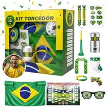 Bandeira Brasil Copa Do Mundo Kit Torcida 11 Peças Premium Com Corneta Óculos Tabela E Acessórios
