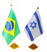 Bandeira Brasil E Israel Pedestal De Mesa Igreja Escritório - maranata