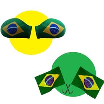 Bandeira Brasil suporte Vidro Carro e Capa Retrovisor Par