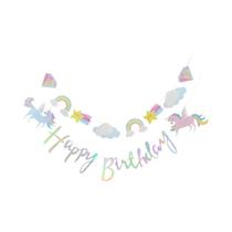 Bandeira De Aniversário De Unicórnio Para Meninas E Meninos Com Glitter Dourado, Nuvens De Desenho