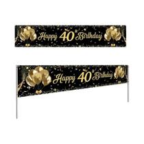 Bandeira De Aniversário Dourada E Preta Com Glitter Para Decoração De 18, 30, 40, 50 Anos, Decoração