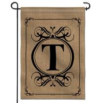 Bandeira de jardim Anley Classic Monogram Letter T 45x32cm Poliéster