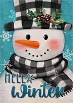 Bandeira de jardim Covido Hello Winter Snowman 30x45cm frente e verso