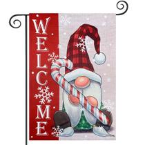 Bandeira de jardim de Natal hogardeck Welcome Gnome & Candy