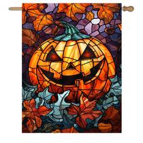 Bandeira de jardim DzGlobal Spooky Pumpkin Halloween 70x100cm Poliéster