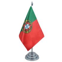 Bandeira de Mesa Portugal 29 cm - Tecido Poliéster - PVC Cromado - Sp Bandeiras