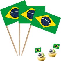 Bandeira de palito de dente LUSEOAN Brasil - Decoração Nacional de Alimentos (100)