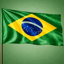 Bandeira do Brasil 95x140 Tecido Cetim Grosso Brilho Cores Fortes Costurada Aba Bastão Premium Copa Cor:Brasil Verde e A