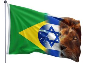 Bandeira Evangélica Brasil Israel Leão De Judá Estampada 0,90x1,28m - Cod. 544602