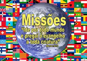 Bandeira Evangélica Missões Mundo Estampada Uma face 90x128cm - Cód. 075655