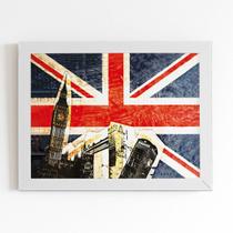 Bandeira Grã-Bretanha Londres Quadro Moldura Branca 60X40Cm