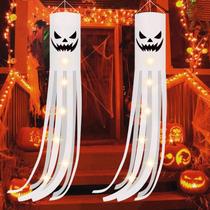 Bandeira Halloween Ghost Windsock CCINEE com luzes, 1,8 m, pacote com 2