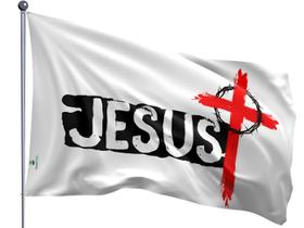 Bandeira Jesus com Cruz Vermelha e Coroa de Espinhos 70x100cm Uma Face Estampada