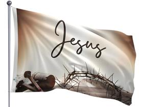 Bandeira Jesus Cristo Vive Coroa Ressureição Dupla Face Estampada Tamanho 90x128cm
